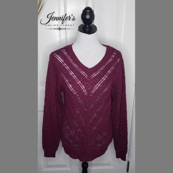 3/$25 attention Women's Purple V Neck Open Weave Sweater Size XL - Picture 1 of 8
